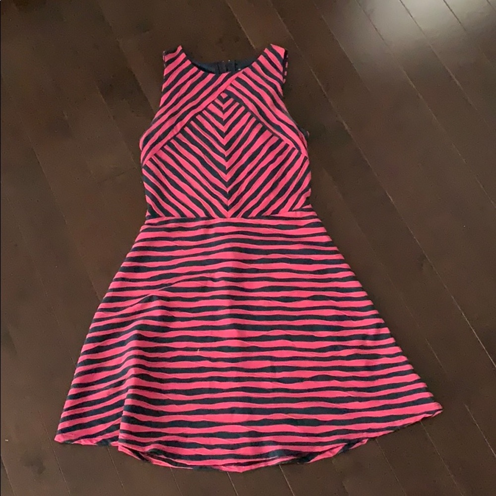 Pink and navy blue striped dress